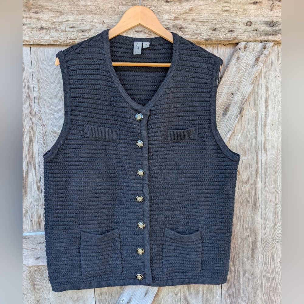 Joie Black Button-Up Knit Sweater Vest - Size 1X